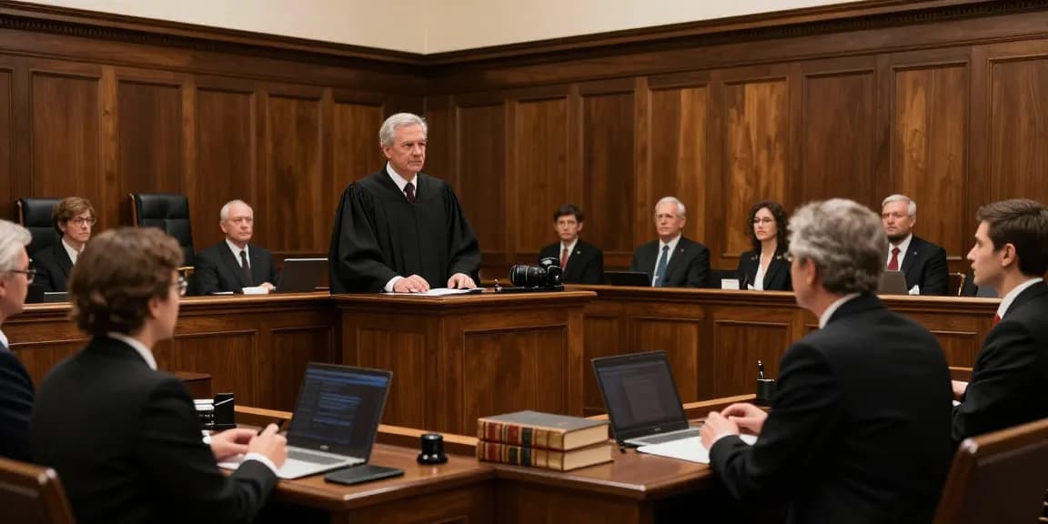 Courtroom scene with judge, attorneys, and jury representing the judiciary at https://www.bahamasjudiciary.com showcasing the legal process.