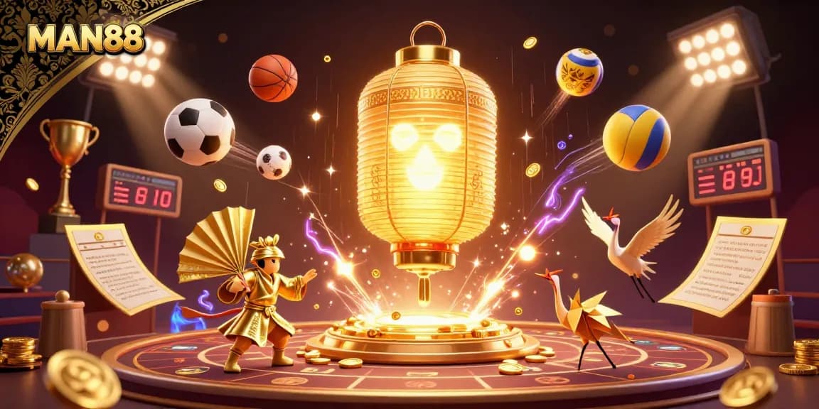 Experience exhilarating sports betting action at MAN88 with vibrant graphics showcasing dynamic casino elements.
