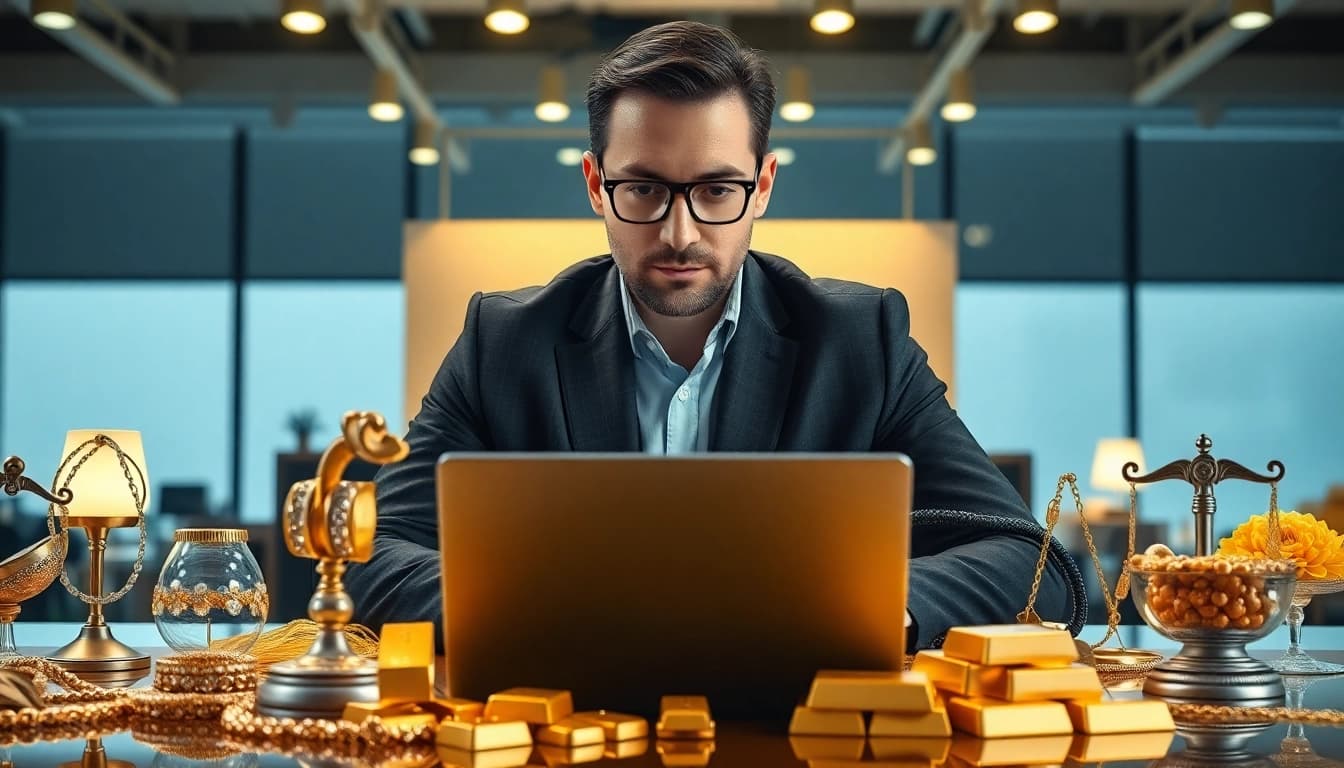 Compro oro a distanza in un ambiente professionale di valutazione dell'oro.