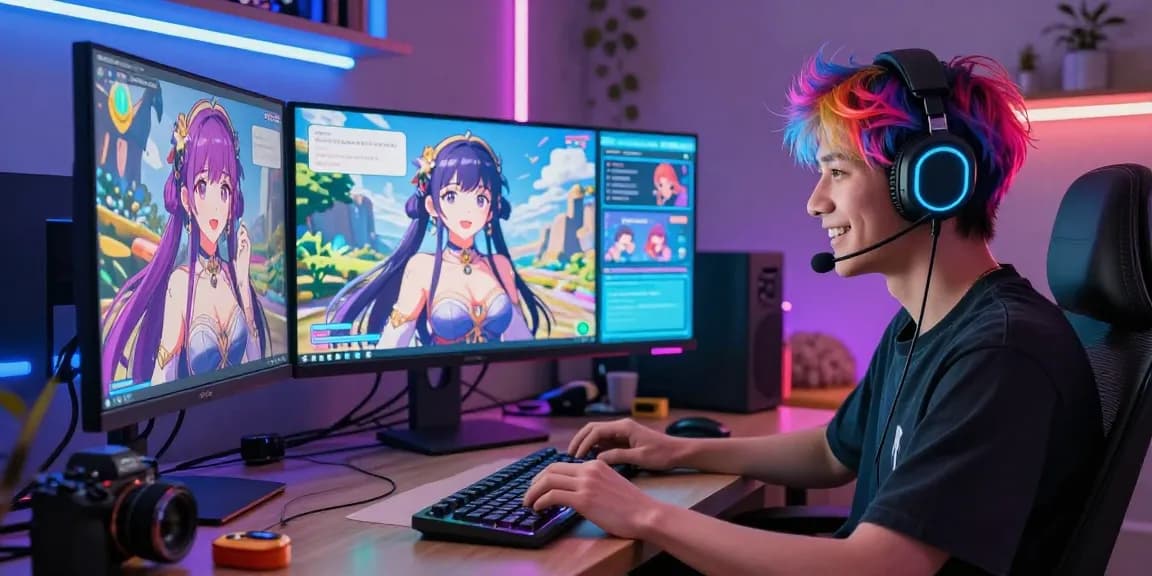 Engaging ai hentai chat scene with user and interactive anime character in a futuristic digital setting.
