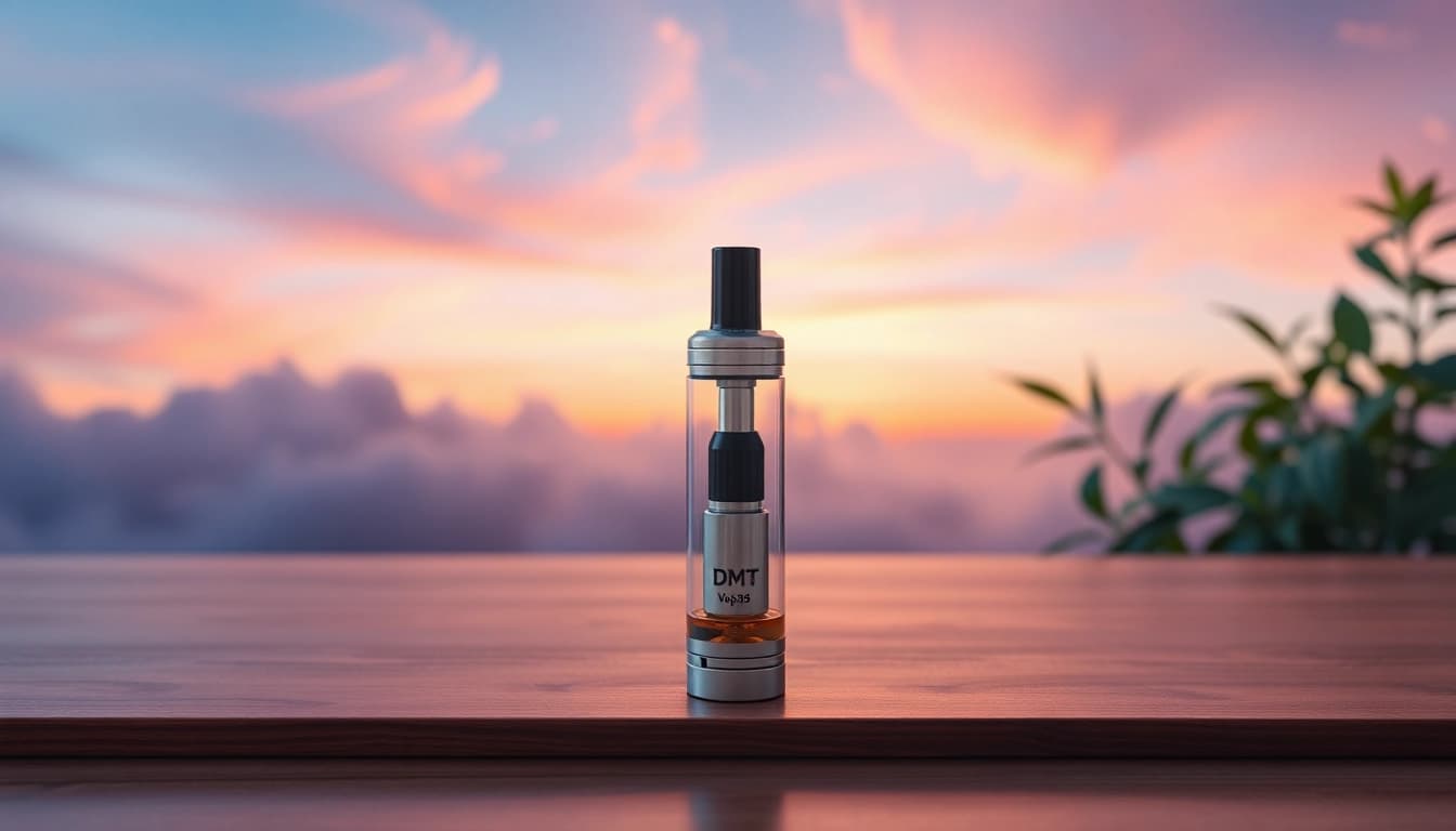 Buy DMT online with emphasis on the quality of a DMT vape cartridge on a soothing background.