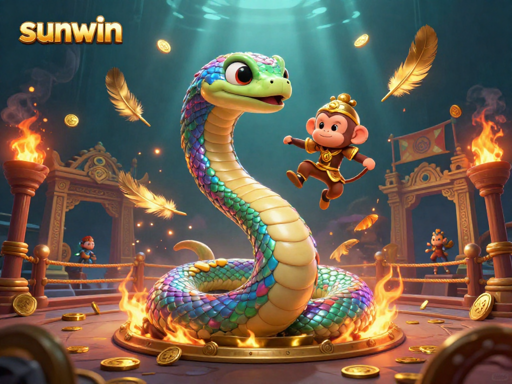 Join the fun at sunwin as the monkey king swings through a vibrant casino scene filled with treasures.