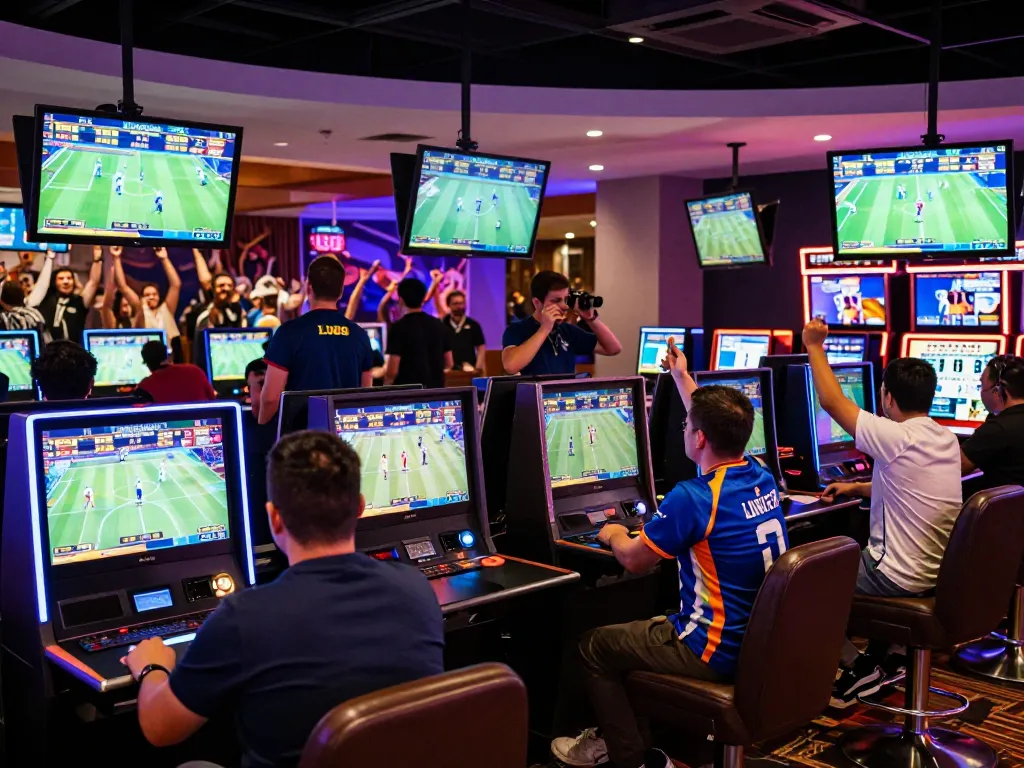 Excited bettors engaged in live sports betting, showcasing LU88's lively atmosphere