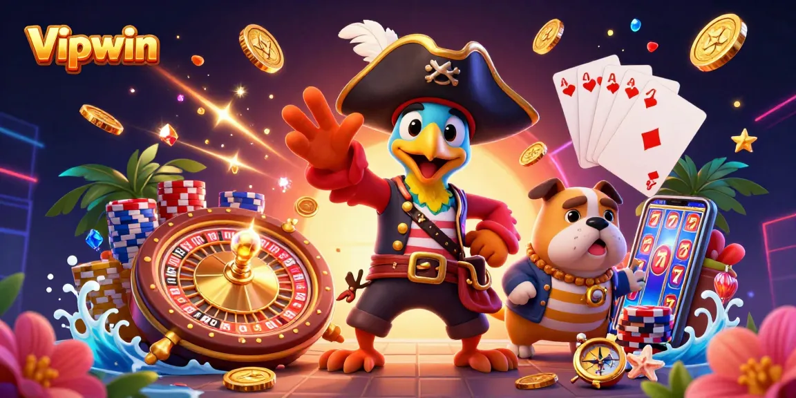 Engage in thrilling gameplay at Vipwin with animated characters and vibrant casino elements.