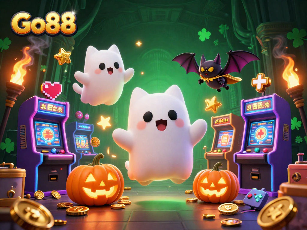 Experience thrilling slots and games at Go88 in this vibrant haunted casino scene.