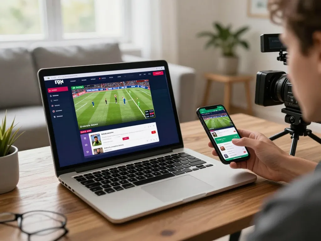 Engaging with okwin sports betting platform in a stylish home setting, showcasing live betting excitement
