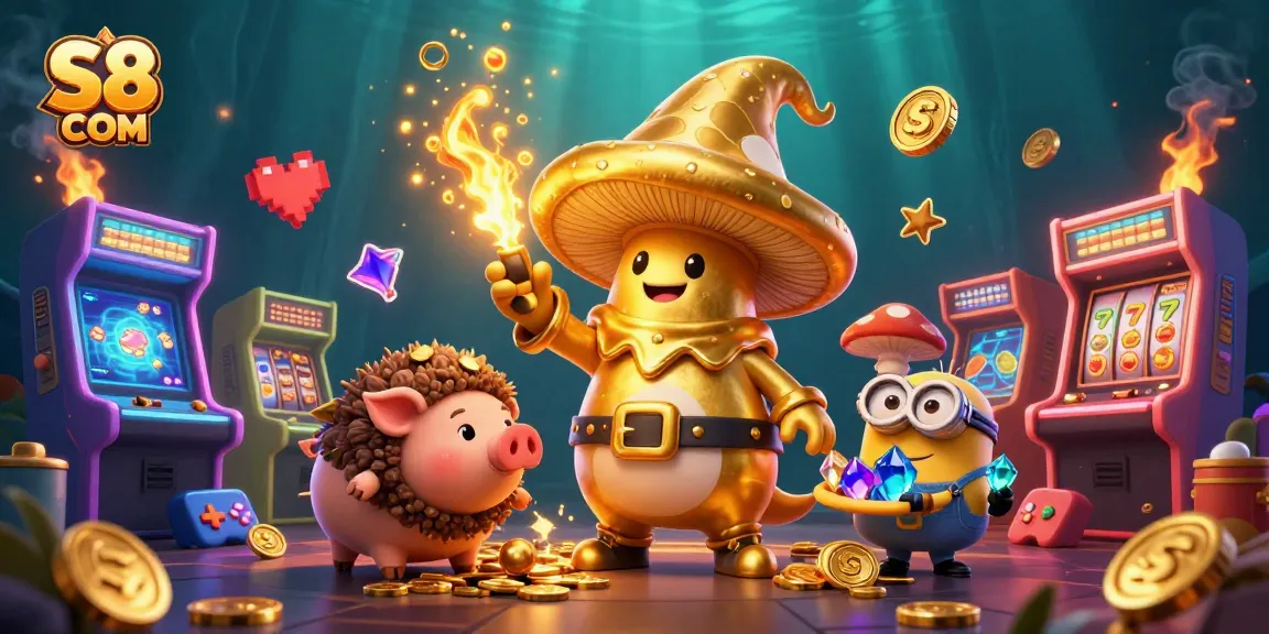 Experience the magic of S8 COM with golden illustrations of wizardry and adventure in gambling.