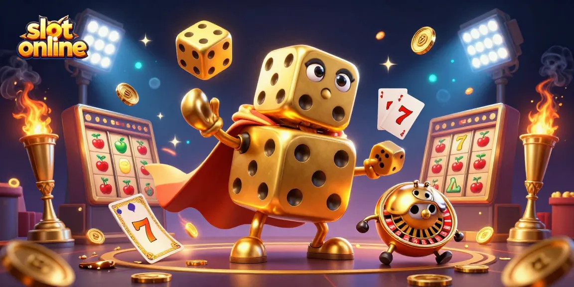 Win big with slot online in a vibrant 3D casino illustration featuring dynamic elements.