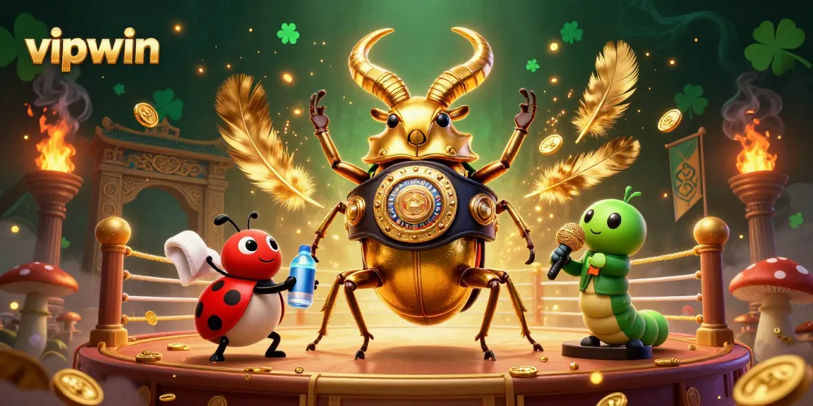 Experience the excitement of vipwin with a golden stag beetle boxing champion illuminated in dramatic lighting.