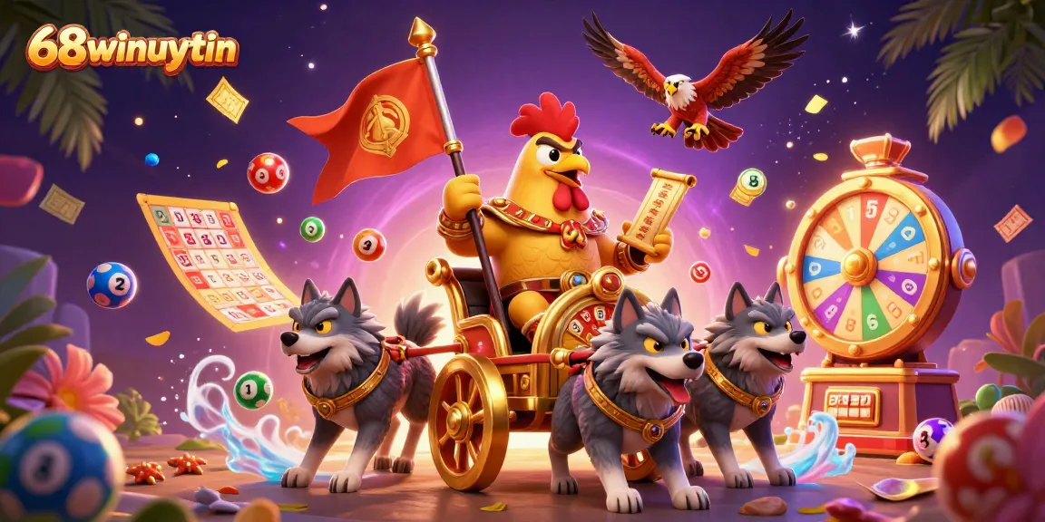 Experience thrilling games at 68winuytin with vibrant lottery balls, golden tickets, and exciting casino elements.