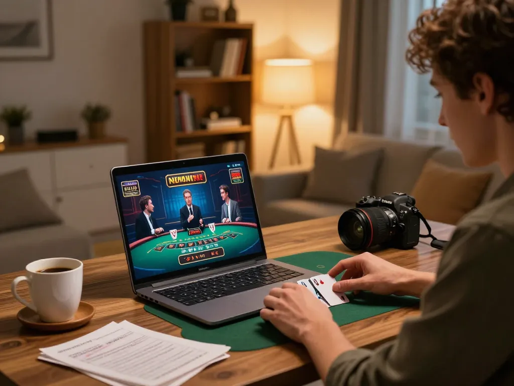 Engaging online blackjack session with exciting gameplay at go8 platform, person focused on laptop.