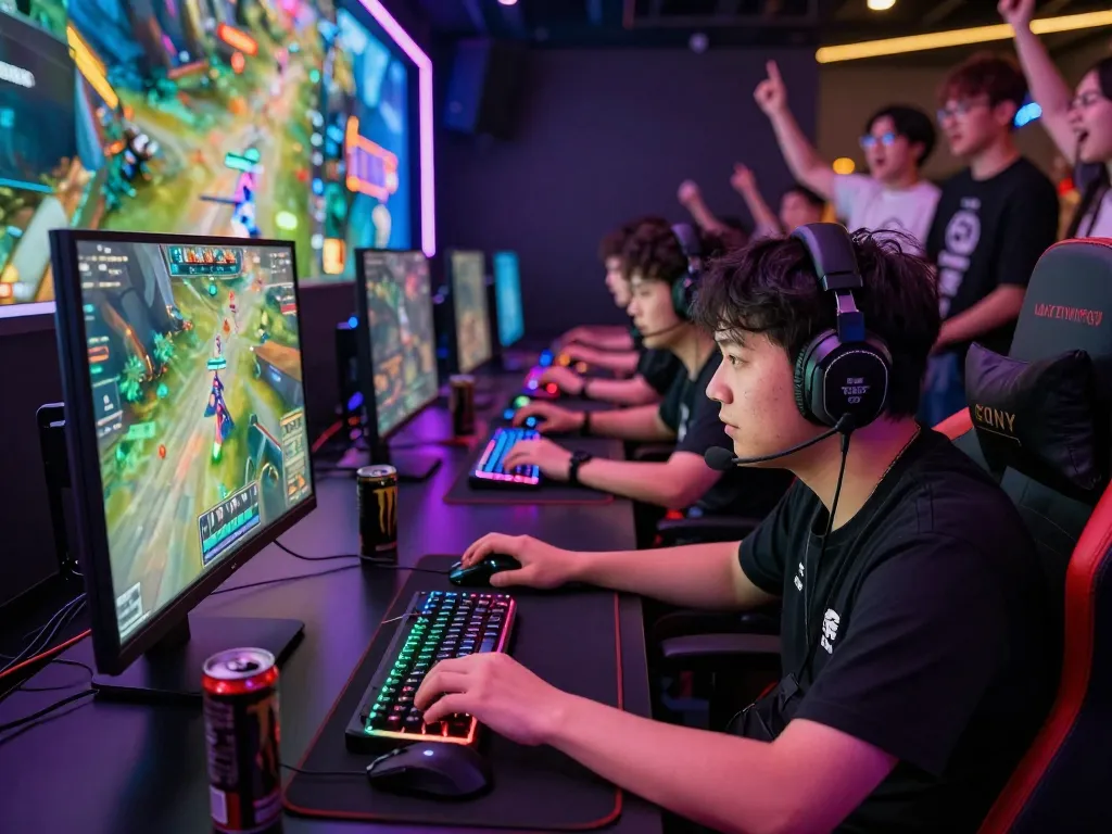 Exciting esports gaming competition featuring intense gameplay on https://bomwin.jp.net/ with gamer focused and cheering crowd.