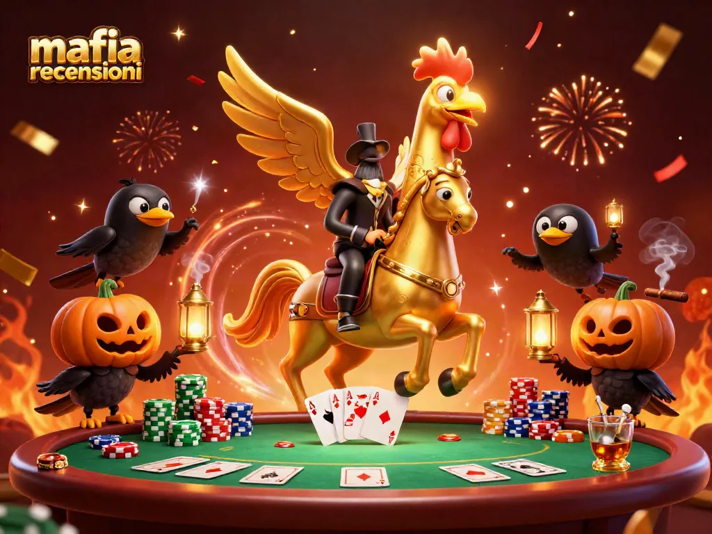 Explore mafia casino recensioni amidst a magical casino setting with vibrant characters and poker action.