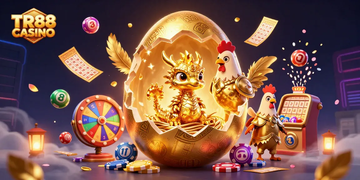 Engage with TR88 CASINO as the golden dragon emerges amid vibrant game elements and sparkling wonders.