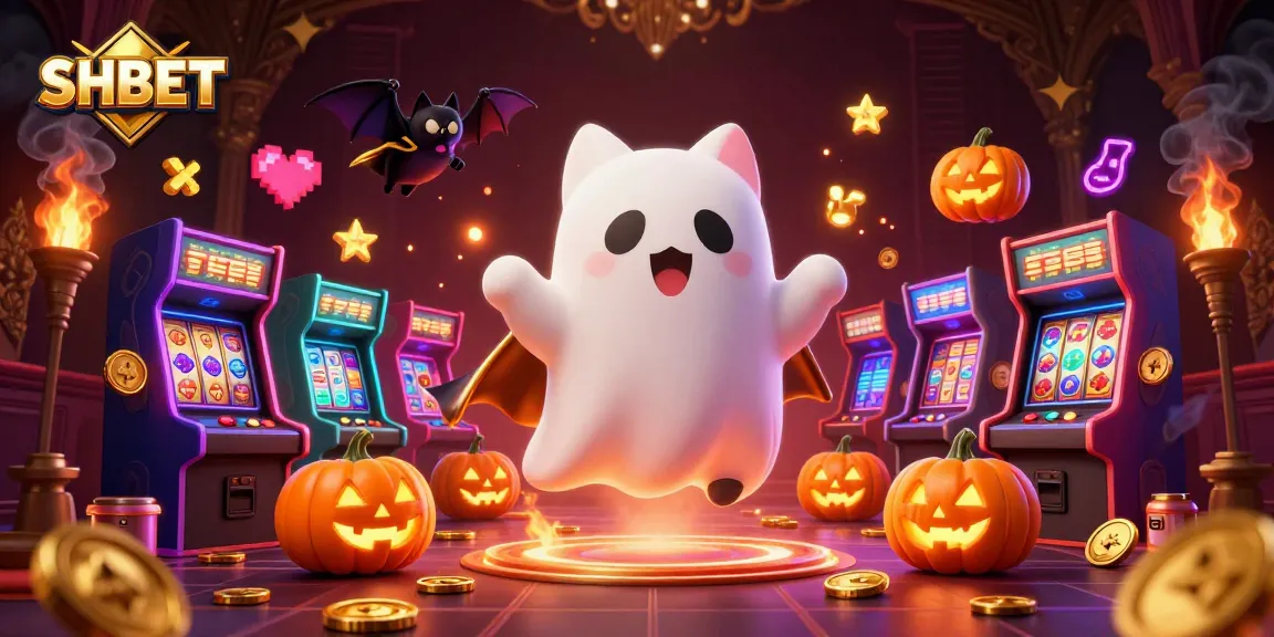Experience the exciting slots and games at SHBET, featuring a friendly ghost cat in a haunted casino.