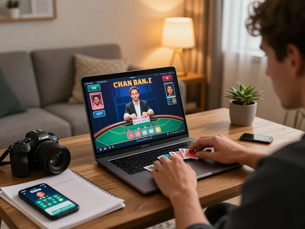 Engaging player enjoying blackjack on 555win platform in cozy home environment