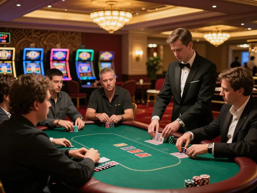 Players strategizing at a poker table in an elegant casino setting, highlighting the thrilling environment of f168 gaming.