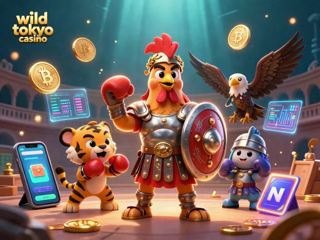 Engage with thrilling games at wild tokyo casino in this vibrant and dynamic 3D illustration.