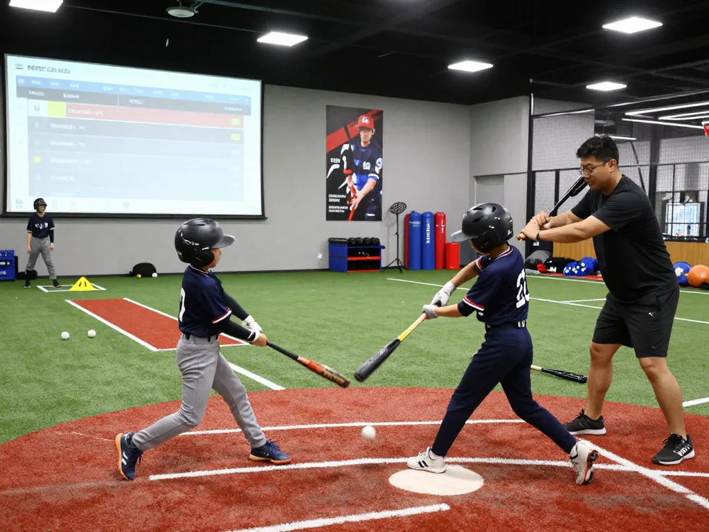 Young athletes training at hitclub baseball facility, showcasing action and focus.