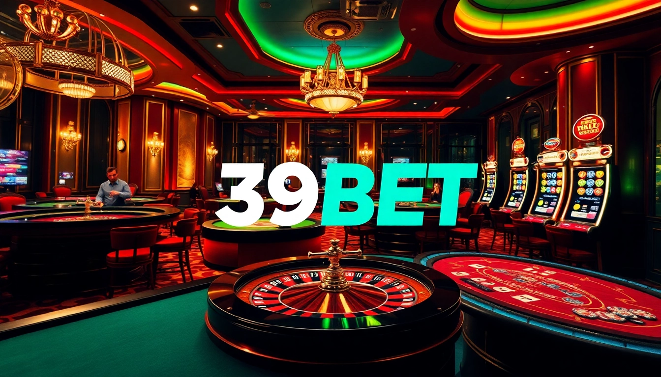 Experience the excitement of gambling at 39BET with vibrant casino elements and players in action.