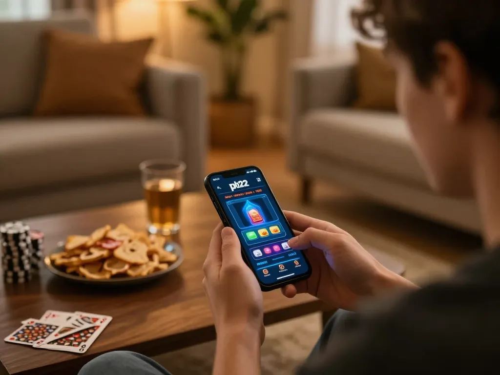 Engaging gameplay on the ph22 casino app in a cozy home environment