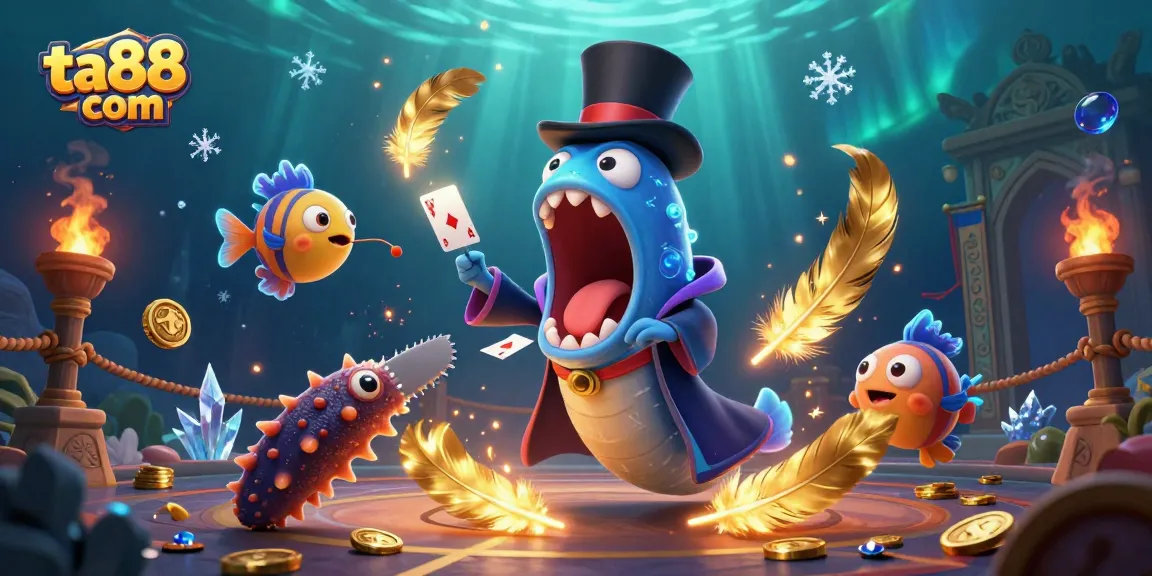 Experience thrilling casino fun with ta88 com's vibrant 3D illustration featuring interactive underwater characters.
