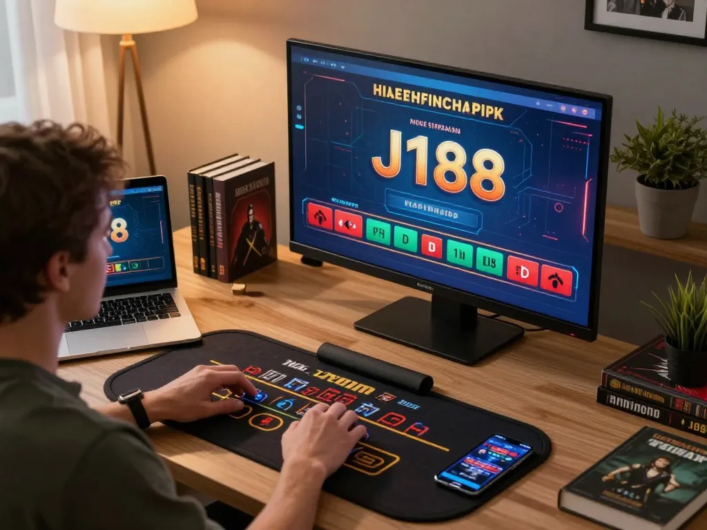 Experience the excitement of J188 casino in a stylish home gaming setup with live dealer interaction.