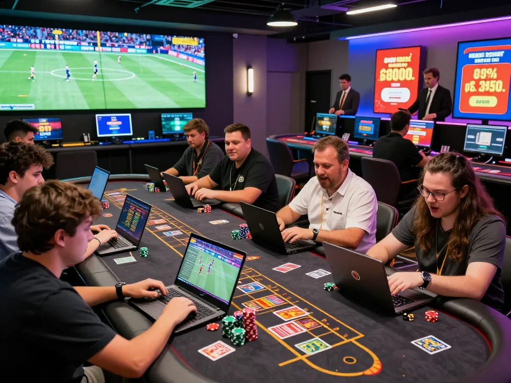 Enthusiastic players engaging with mm oo online betting platforms in a vibrant gaming environment, showcasing a thrilling atmosphere
