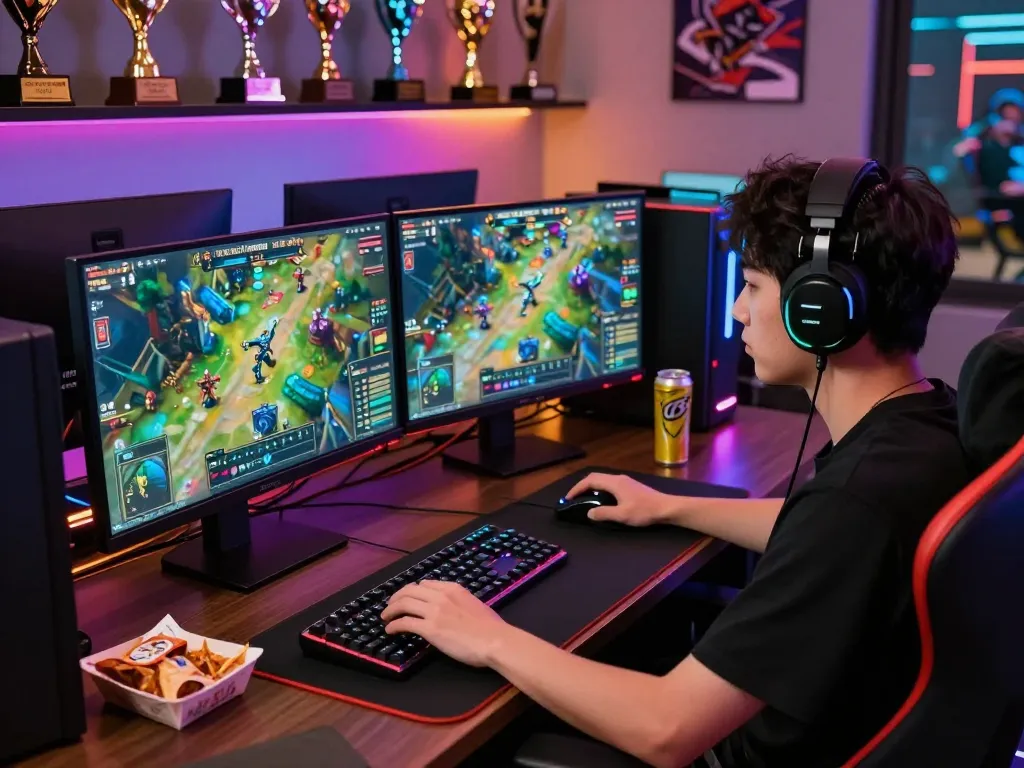 Engaged gamer navigating 789 P online platform with interactive game screens and vibrant atmosphere.