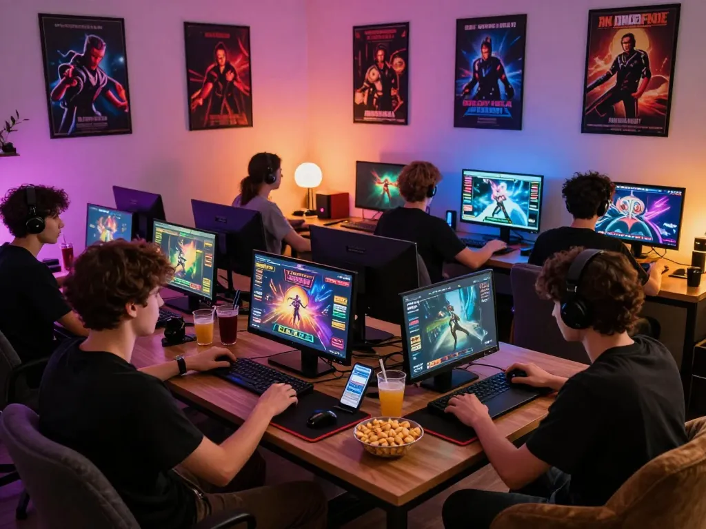 Players enjoying interactive games at https://rikviprent.com in a vibrant home setting.