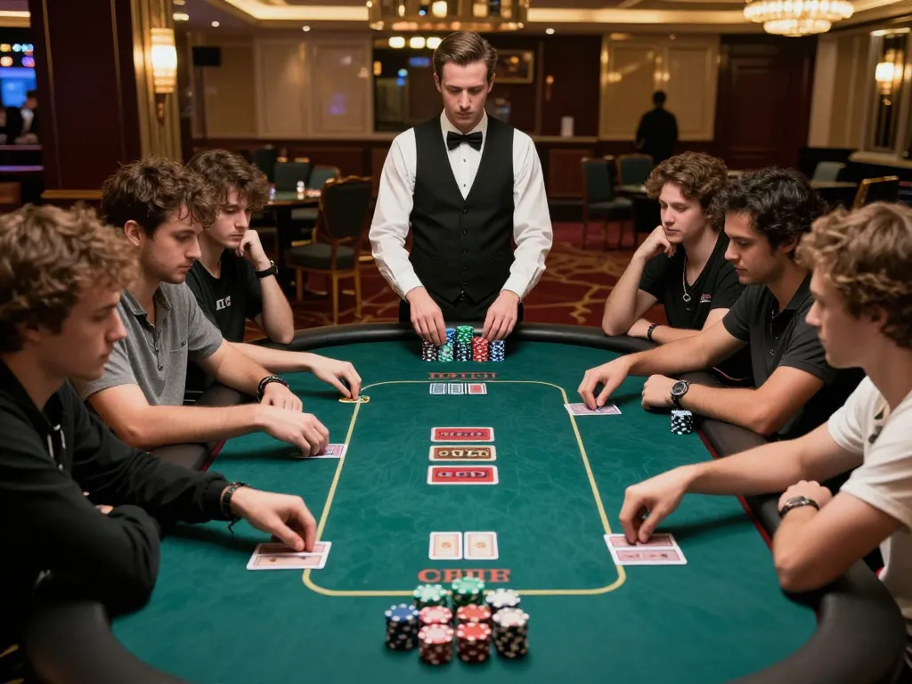 Players strategizing at a poker table in nhà cái 32win's luxurious setting.