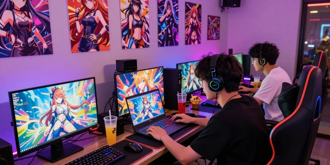 Engaging players in a lively setting playing a hentai game with vibrant colors and modern aesthetics.