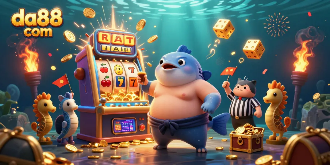 Experience thrilling gameplay at da88 com featuring vibrant casino elements in a dynamic underwater scene.