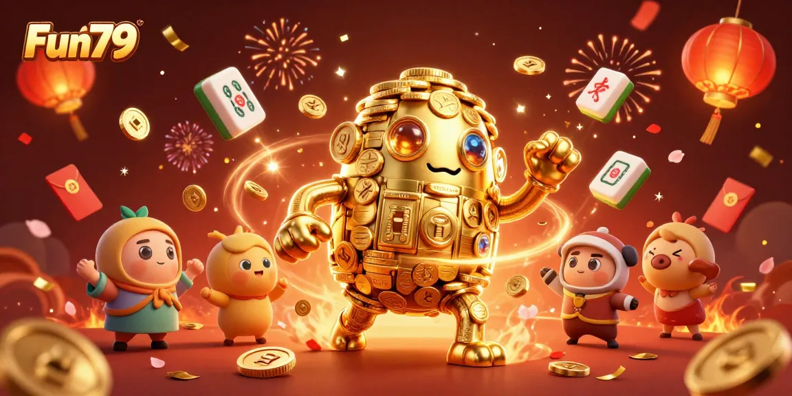 Enhance your Fun79 gaming experience with slot machines and golden visuals in this vibrant casino illustration.