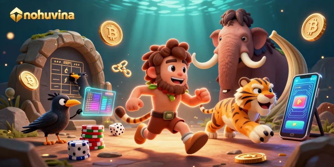 Nohuvina casino scene featuring cartoon characters and cryptocurrency elements in action.